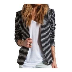Theory Purposeful Stripe Yaisa Z Jacket Open Front Blazer Black White Women S